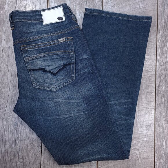 Buffalo Jeans Mens 36x34 Blue Denim King Bootcut Dark Wash Western Pants - Picture 1 of 8